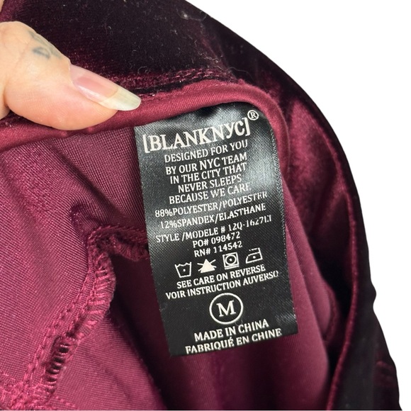 Blank NYC Velour Pull On Stretchy Skinny Leggings Maroon Burgundy Red M - Picture 5 of 12